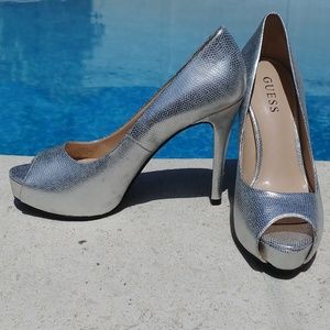 NEW Guess silver peeptoe heels